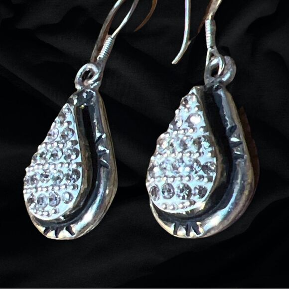 Sterling Silver Tear Drop Pave Diamond Earrings Stamped! - Picture 7 of 8